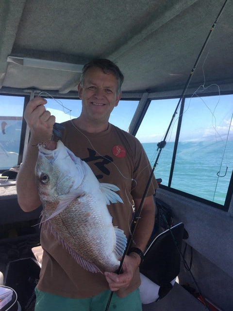 Dave with beautiful west coast snapper muscled in using a Benda-2 rod