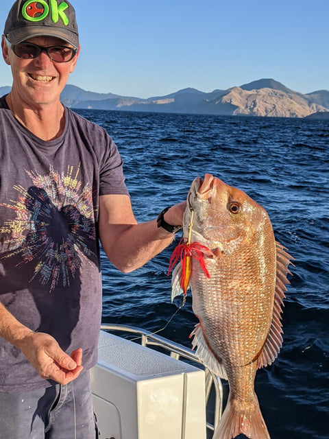 Greg with a lovely fat snapper on a squidward lure